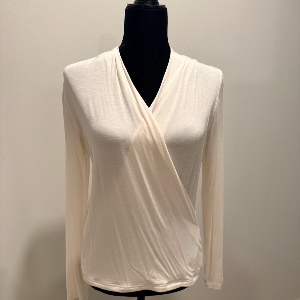 Banana Republic Cream Wrap-Front Long Sleeve Top
